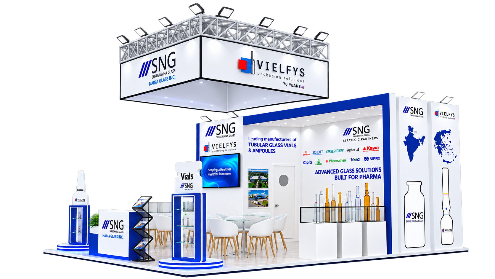 Shree Naina Glass Inc. and Vielfys Packaging Solutions stall at CPHI Milan 2026